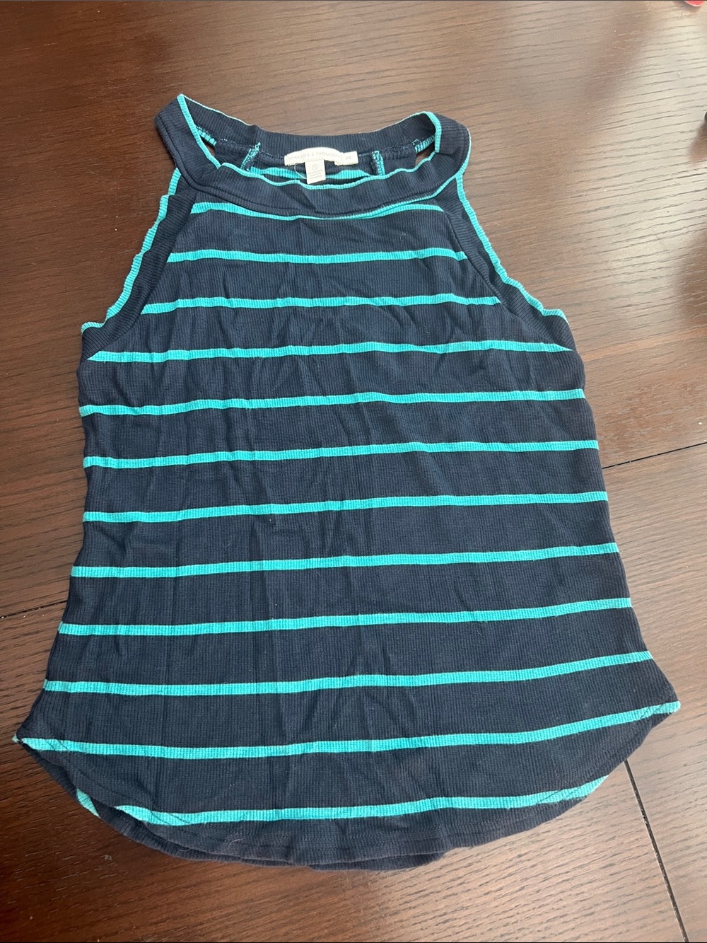 Threads 4 Thought Navy & Teal Striped High-Neck Tank